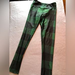 Goldsheep Green plaid, full length high waisted leggings, L, great condition!